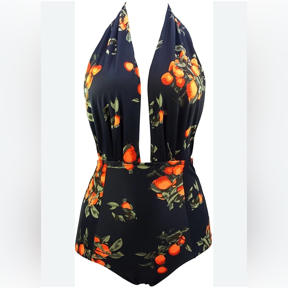 COCOSHIP retro Elegant Floral Halter one piece swimsuit sz 8